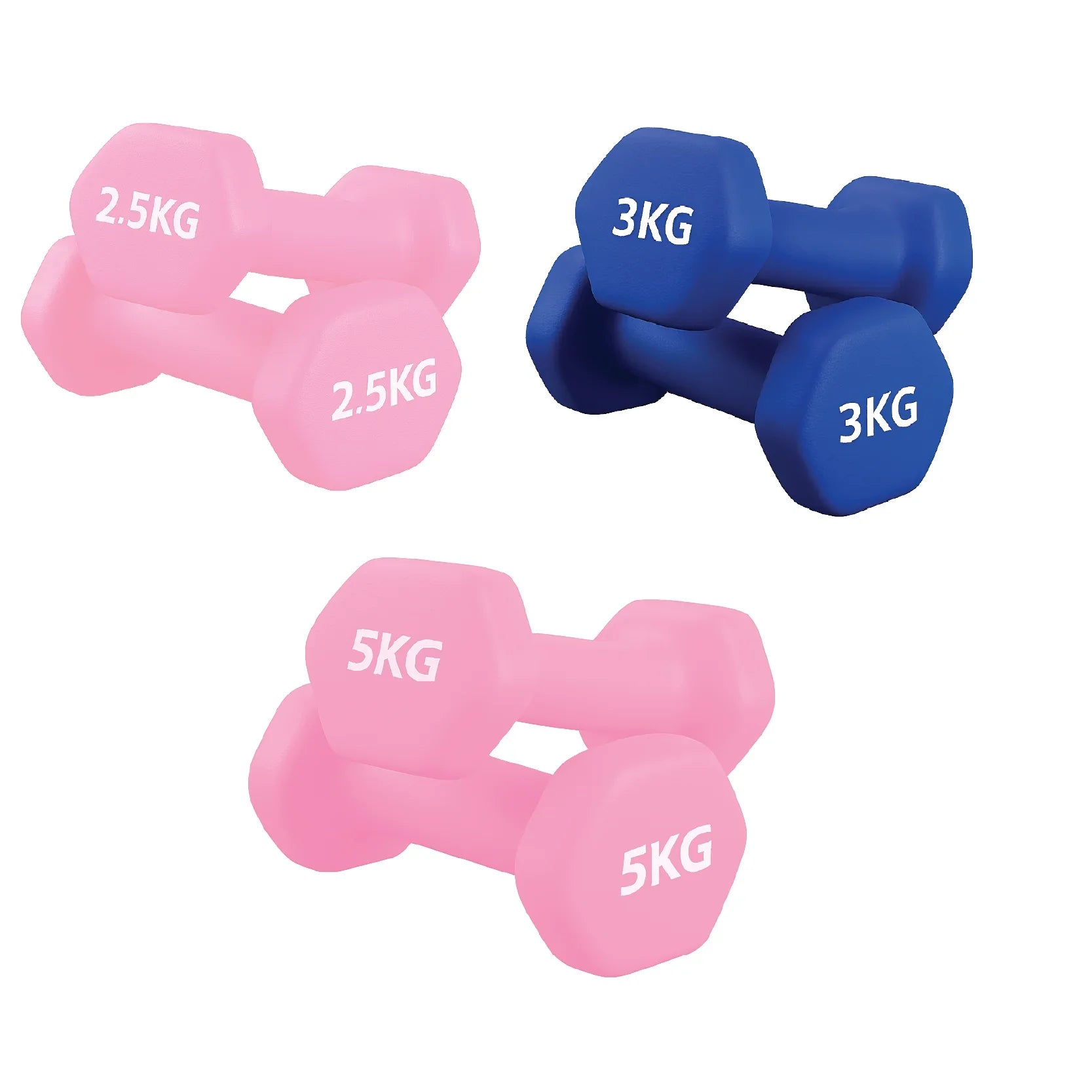 Neopren Hex dumbbells pairs with white background