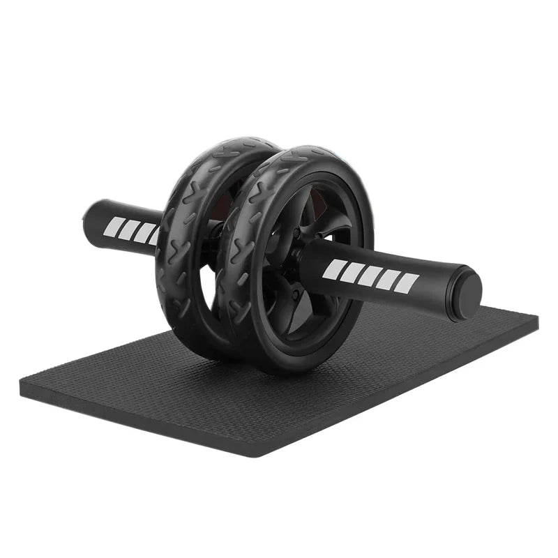 Black ab roller on a black mat with white background
