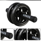 Black ab roller with close-up insets on a white background