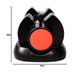Black and red object with measurements on a white background