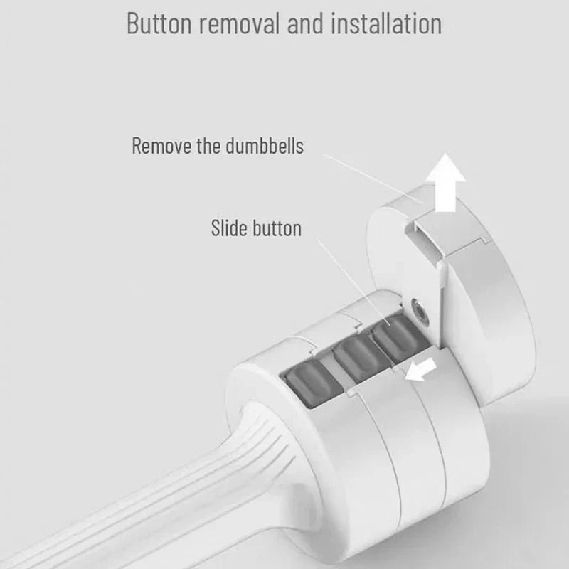 Instructions for removing and installing a button on a white device with gray components.