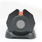 Black and gray tool with a circular component on a white background