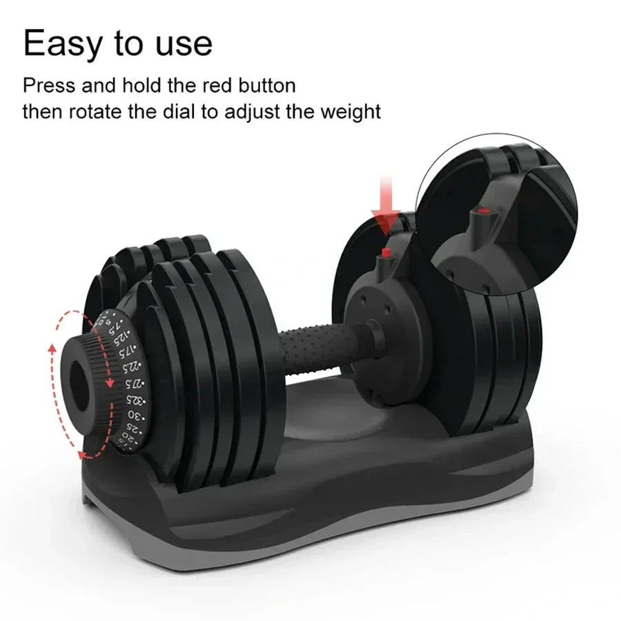 Adjustable dumbbell set with instructions on how to use it