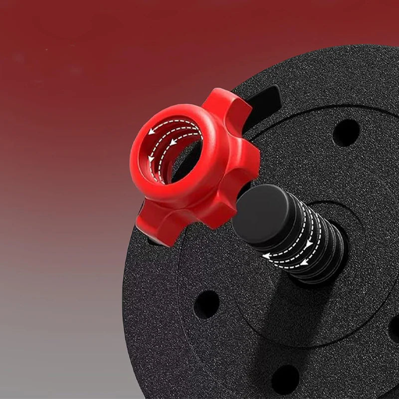 Red weight plate holder on a black weight plate with a gradient red to gray background