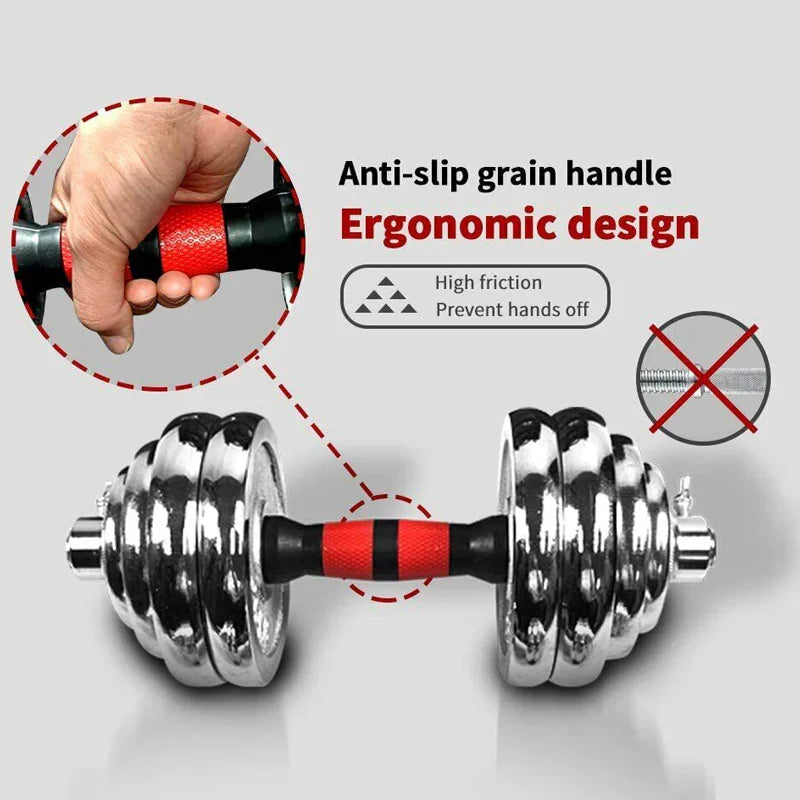 Dumbbell with anti-slip grain handle and ergonomic design on a gray background