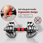 Dumbbell with anti-slip grain handle and ergonomic design on a gray background