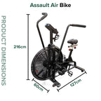 Assault Air Bike with dimensions labeled on a white background