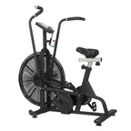 Black exercise bike on a white background
