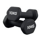 Pair of black 10KG dumbbells on a white background