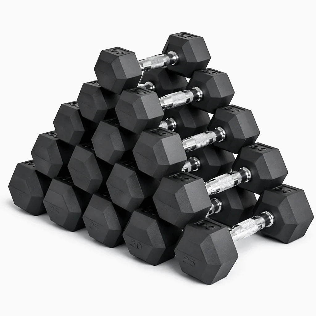 Complete hex dumbbell set 2.5kg to 30kg 12 pairs rubber coated
