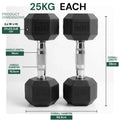 Two black dumbbells with measurement details on a white background