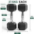 Two black dumbbells with measurement details on a white background