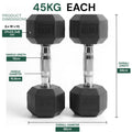 Two black dumbbells with measurement details on a white background