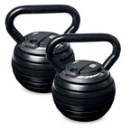 Pair of black adjustable dumbbells on a white background