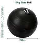12kg slam ball with dimensions on a white background