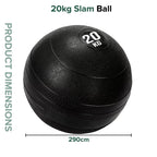 20kg slam ball with dimensions on a white background