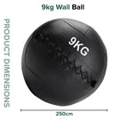 Black wall ball with '9KG' marking on a white background