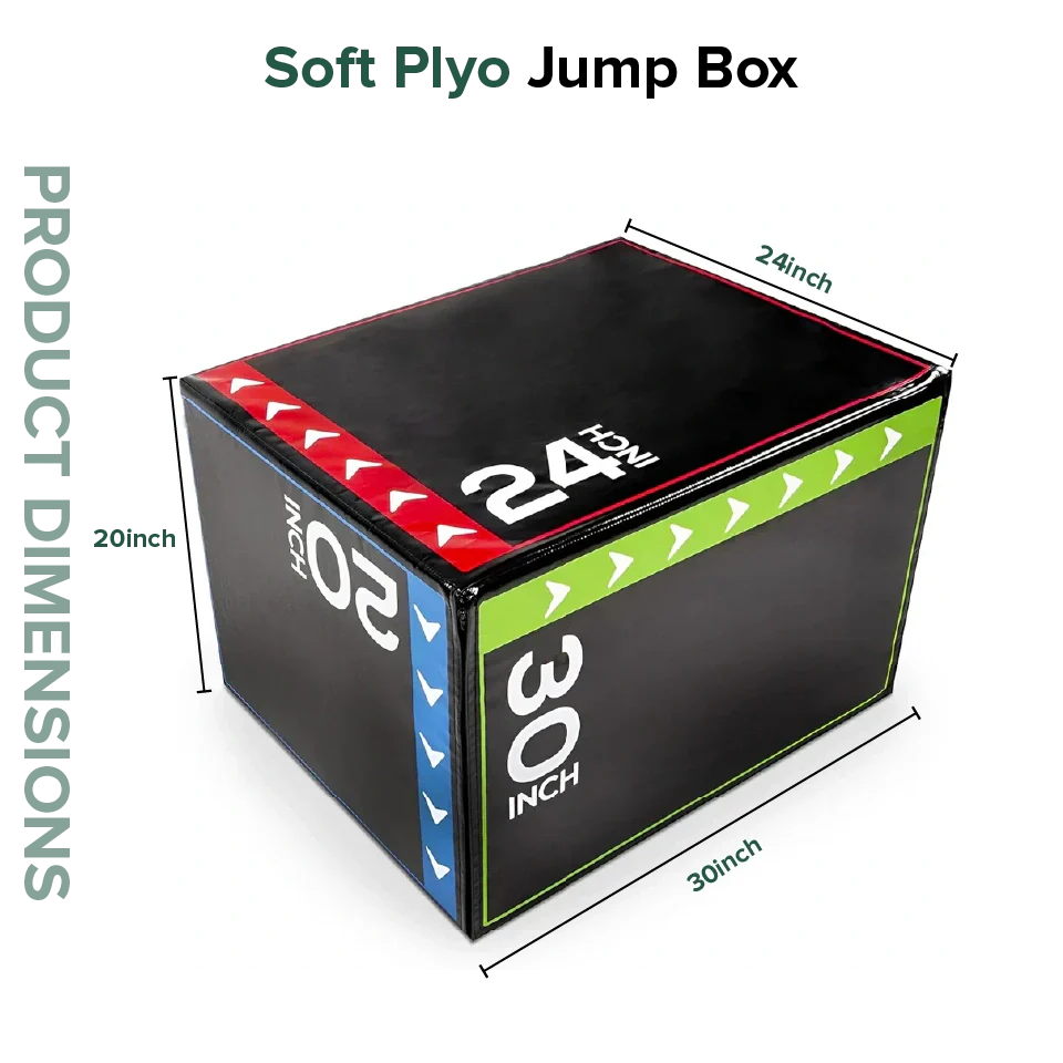 24 Hour Fitness soft plyo jump box with dimensions on a white background
