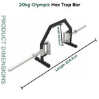 20kg Olympic Hex Trap Bar with dimensions on a white background