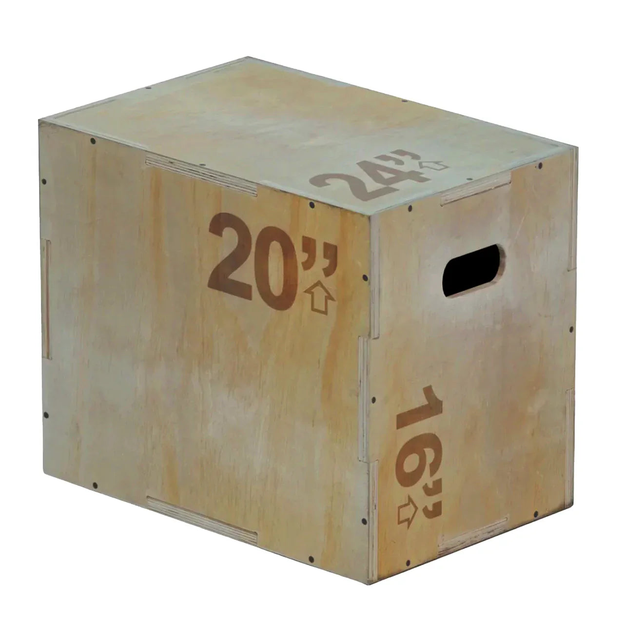 Wooden plyometric box with measurements on a white background