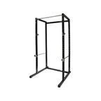Black metal power rack on a white background