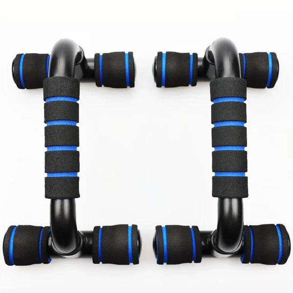 Pair of black and blue hand grippers on a white background