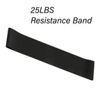 Black resistance band labeled '25LBS Resistance Band' on a white background