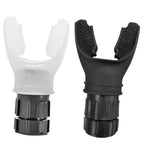 Black and white plastic components on a white background