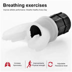 Breathing exercise device with text about improving athletic performance on a white background