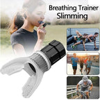 Breathing trainer slimming device with people exercising outdoors on a white background