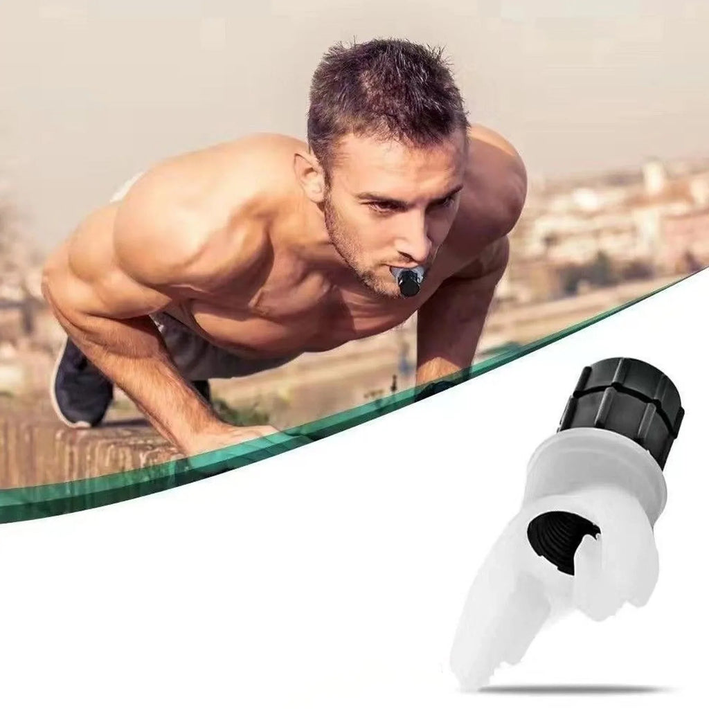 Man doing push-ups with a fitness device on a white background