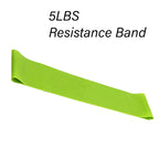 Green resistance band with '5LBS Resistance Band' text on a white background