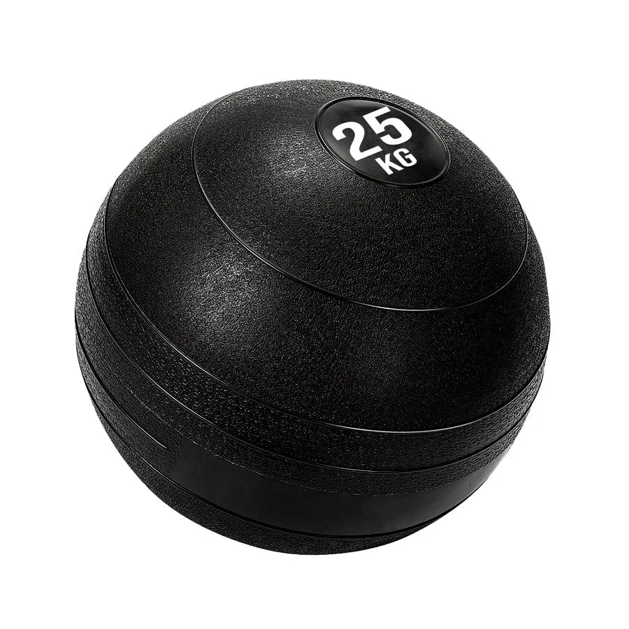 Black exercise ball with '25 KG' marking on a white background