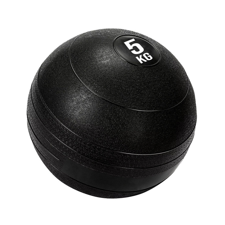 Black exercise ball with '5 KG' marking on a white background