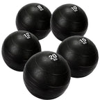 Set of black exercise balls with weight markings on a white background