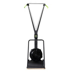 Black exercise bike with resistance system on a white background