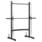 Black weightlifting rack on a white background