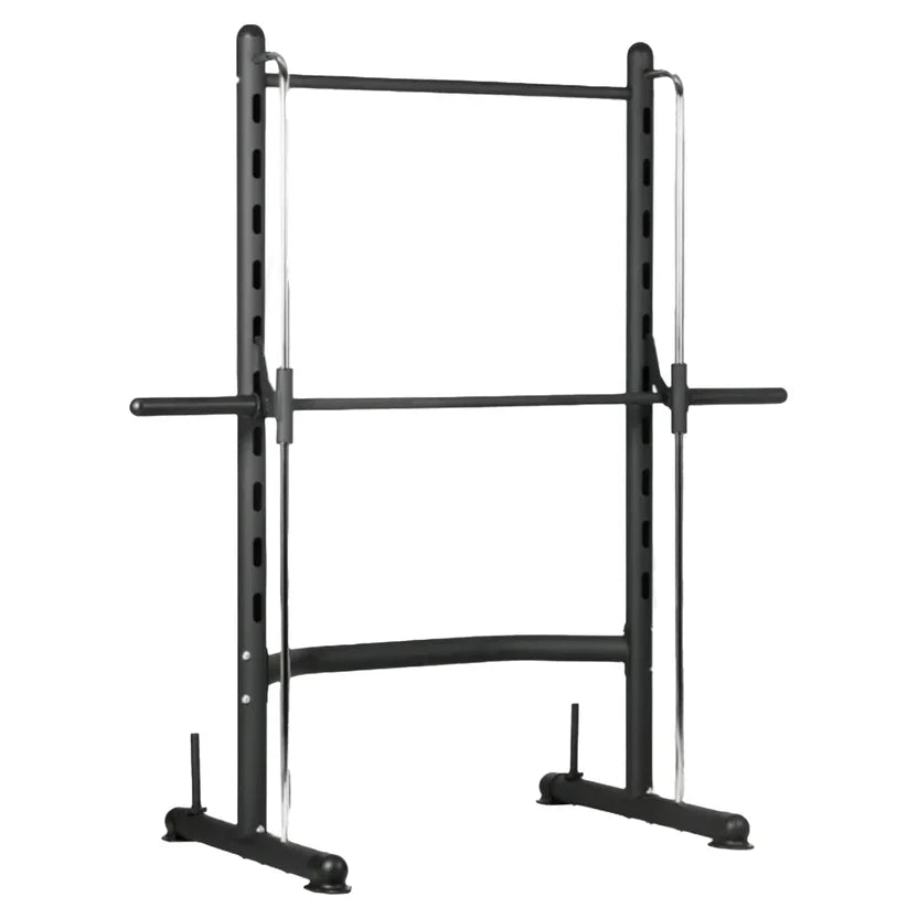 Black weightlifting rack on a white background