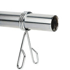 Metal curtain rod with a hook on a white background