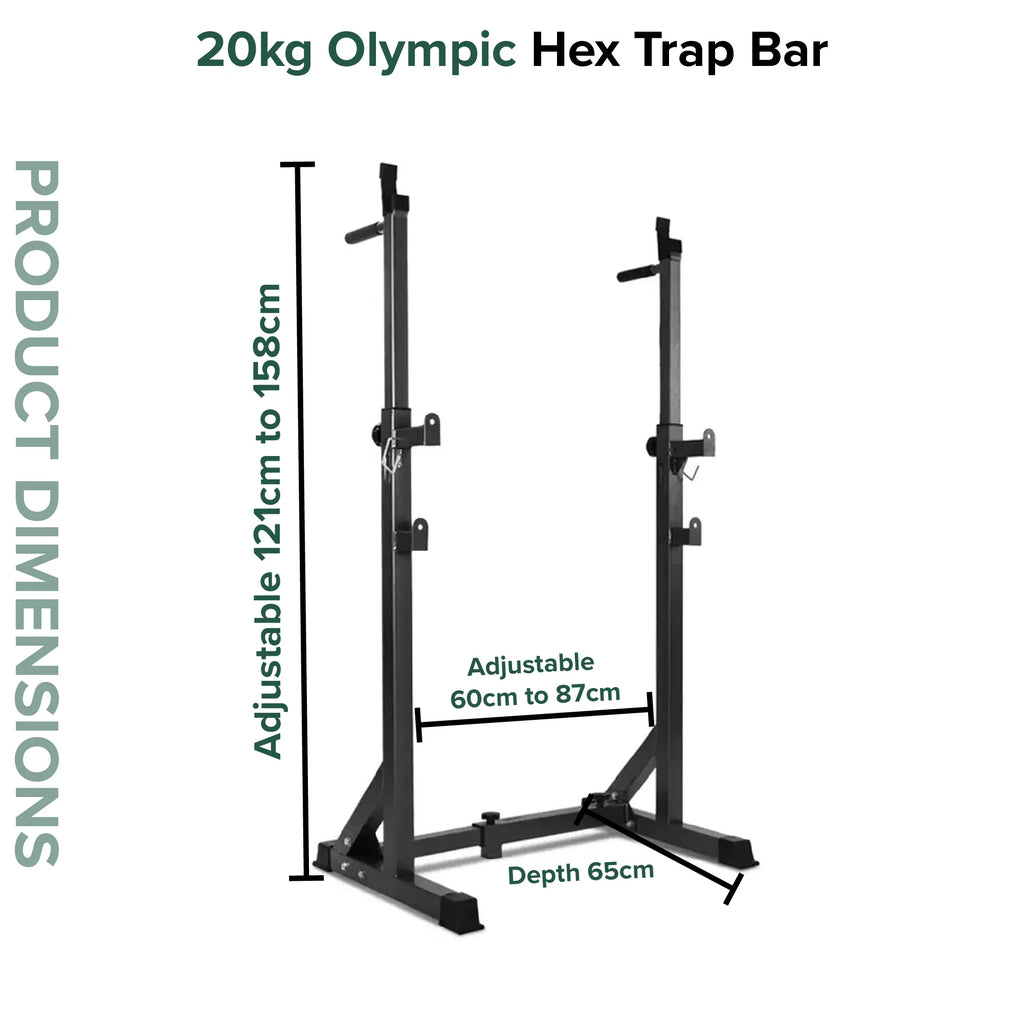 20kg Olympic Hex Trap Bar with dimensions on a white background