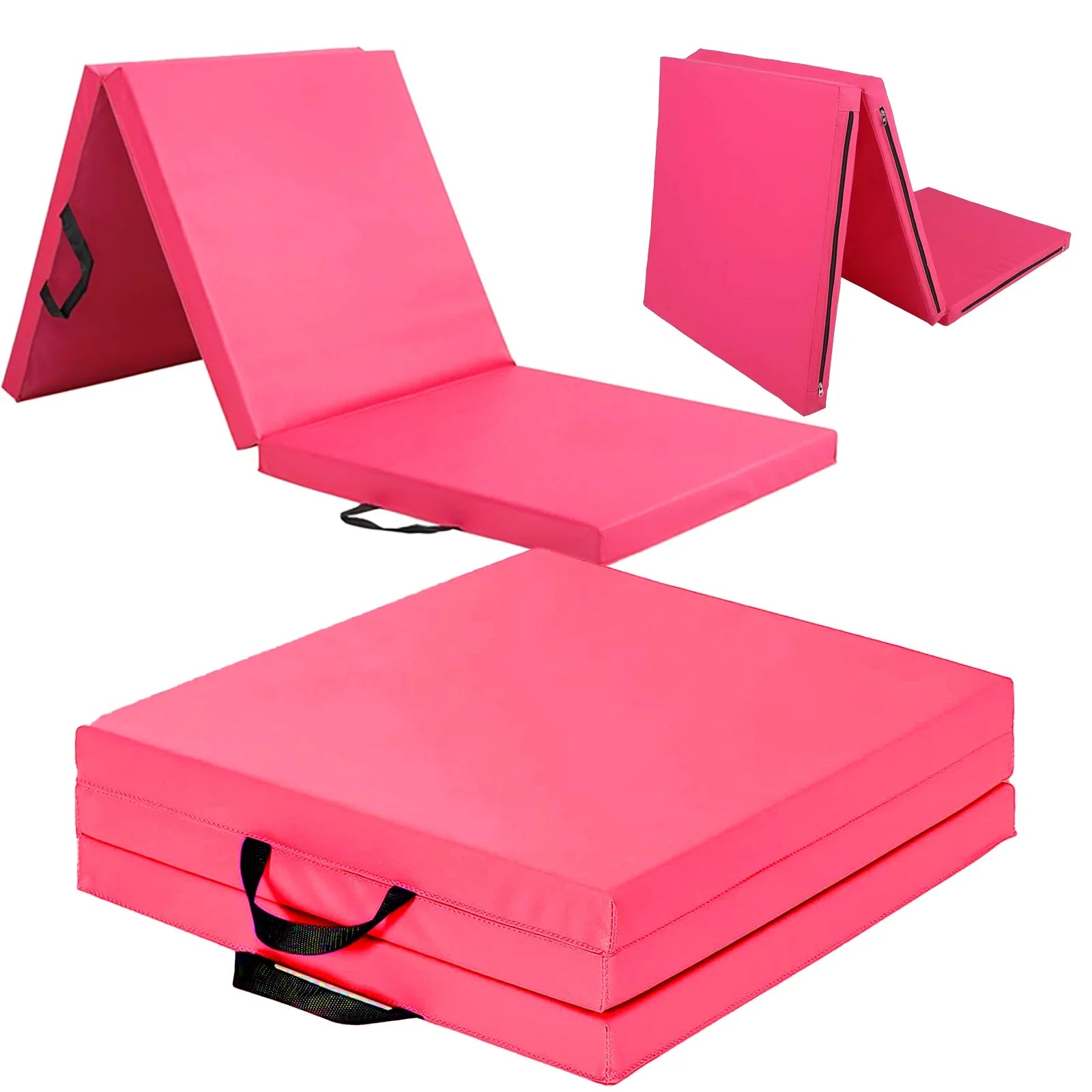 Pink folding mat with handles on a white background
