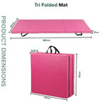 Tri-folded pink mat with dimensions on a white background