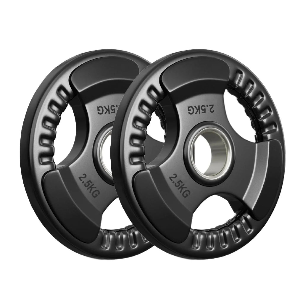 Two 2.5 kg weight plates on a white background