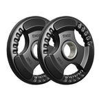 Two 20kg weight plates on a white background