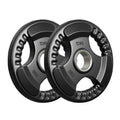 Two 5kg weight plates on a white background