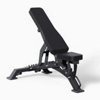 Black adjustable weight bench on a white background