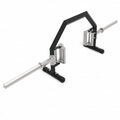 Black and silver cable machine gym equipment on a white background