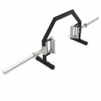 Black and silver cable machine gym equipment on a white background