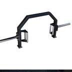 Gym barbell with weight plates on a white background