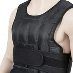Black weighted vest on a mannequin with a white background